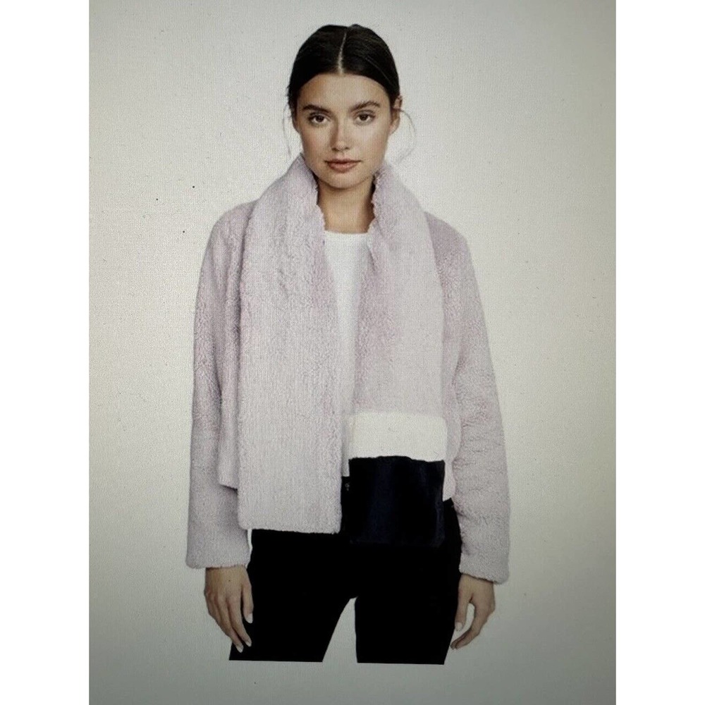 N12H Womens Zip Up Faux Fur Bomber Jacket Pale Purple size M Removable Scarf